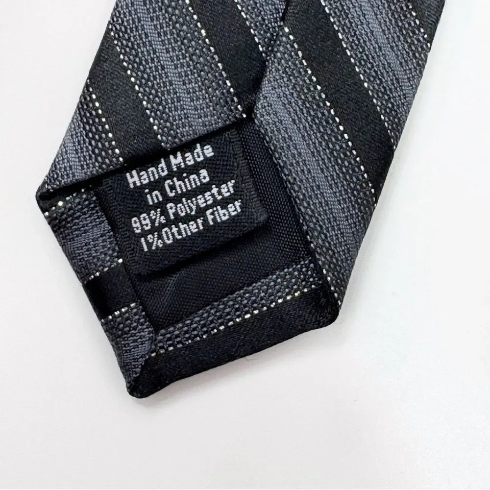 Stanford Stripped Neck Tie Grey Black Metallic‎ Silver